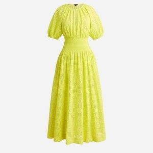 J. Crew Provence Smocked Waist Eyelet Midi Dress in Bright Yellow (L)